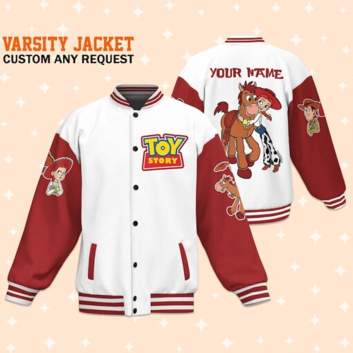 Personalize Toy Story Love Life White, Unisex Baseball Outfit, Varsity Jacket, Matching Baseball Team Outfit