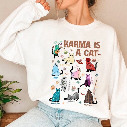 Karma Is A Cat, Music Albums As Books Sweatshirt, Fan Crewneck, Music Sweatshirt, Music Fan Album Sweatshirt