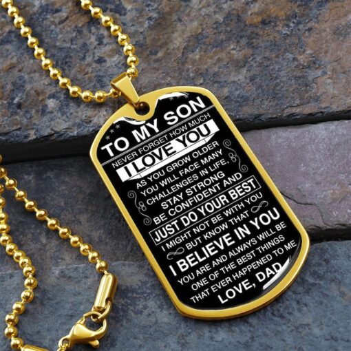 To My Son from Dad, Military Dog Tag Chain, Never Forget How Much I Love You