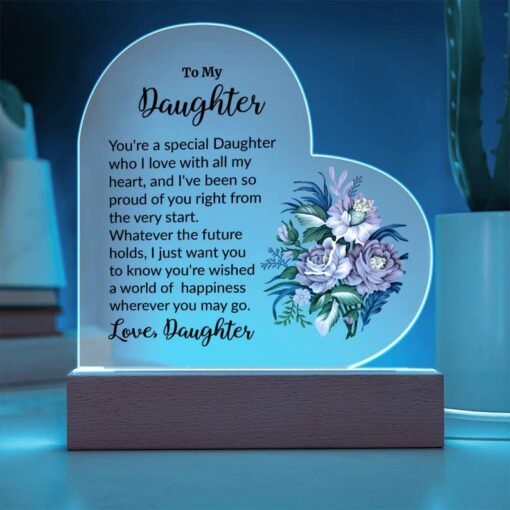 To My Daughter Message Heart Acrylic LED Plaque, Personalized Gift, Sentimental Keepsake, Lighted Heart Shaped Decor