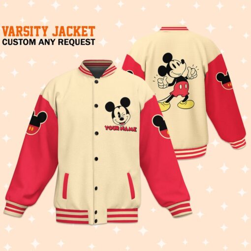 Personalize Jersey Mickey Like Happy Varsity Jacket, Matching Baseball Team Outfit, Adult Varsity Jacket