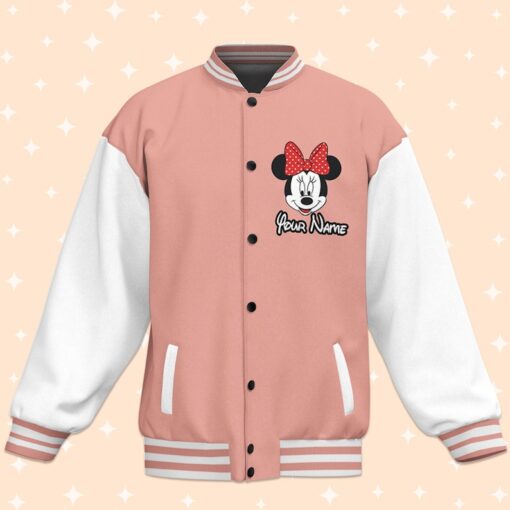 Personalize Disneyland Disney Trip With Minnie Mouse Head Varsity Jacket, Baseball Outfit, Adult Varsity Jacket