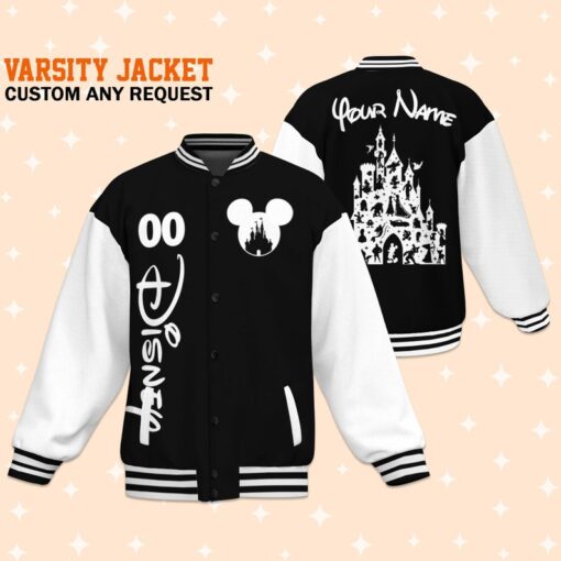 Custom Disney Castle Varsity Jacket, Adult Varsity Jacket, Personalized Disney Jacket, Baseball Team Outfit