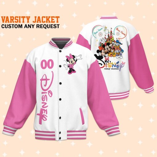 Custom Disney Family Vacation Minnie Varsity Jacket, Adult Varsity Jacket, Personalized Jacket, Baseball Team Outfit