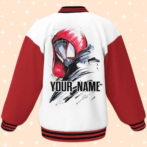 Custom Spiderman Miles Morales White Varsity Jacket, Adult Varsity Jacket, Personalized Jacket, Baseball Team Outfit