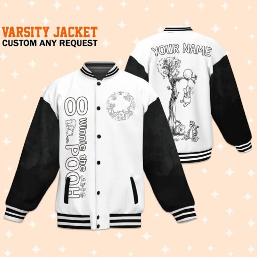 Custom Team Winnie the Pooh Varsity Jacket, Adult Varsity Jacket, Personalized Disney Jacket, Baseball Team Outfit