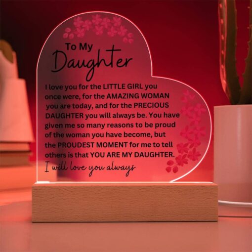 Daughter Gift, Christmas Gifts for Daughter, Gift from Mom, LED Acrylic Heart Plaque, Birthday, Mother of the Bride