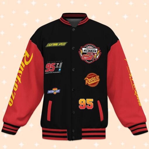 Personalize Lightning Mcqueen Black And Red Varsity Jacket, Adult Varsity Jacket, Baseball Team Outfit