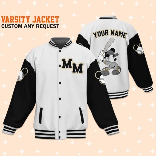 Personalize Disney Mickey Black Grey, Unisex Baseball Outfit, Cars Movie Varsity, Cars Family Jacket, Disneyworld Jacket