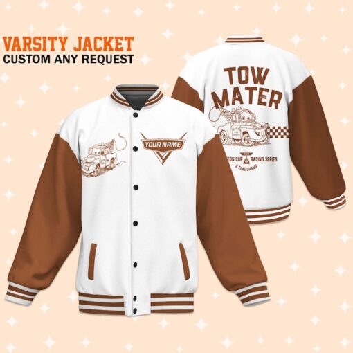 Personalize Cars Tow Mater Piston Cup, Unisex Baseball Outfit, Cars Movie Varsity, Cars Family Jacket