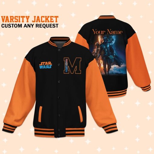 Personalize Star Wars Mandalorian, Unisex Baseball Outfit, varsity jacket Matching Baseball Team Outfit