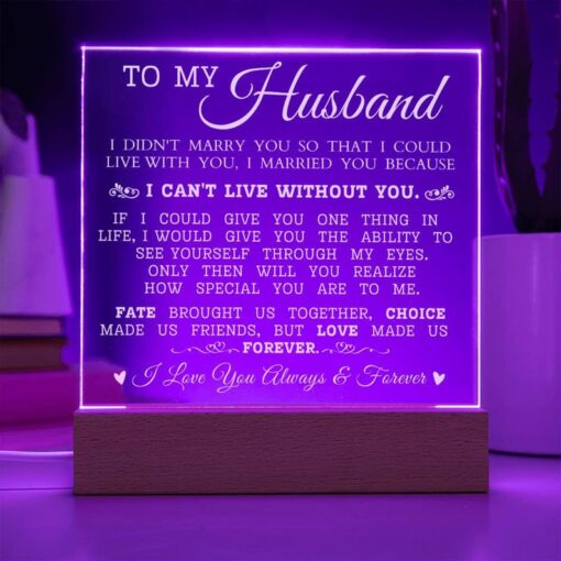 To My Husband "Can't Live Without You" Acrylic Plaque, Anniversary Gift to Husband, Best Wedding Gift Idea