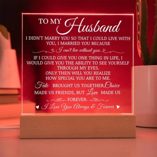 To My Husband "Can't Live Without You" Acrylic Plaque, Ideal Gift for Wedding Anniversary