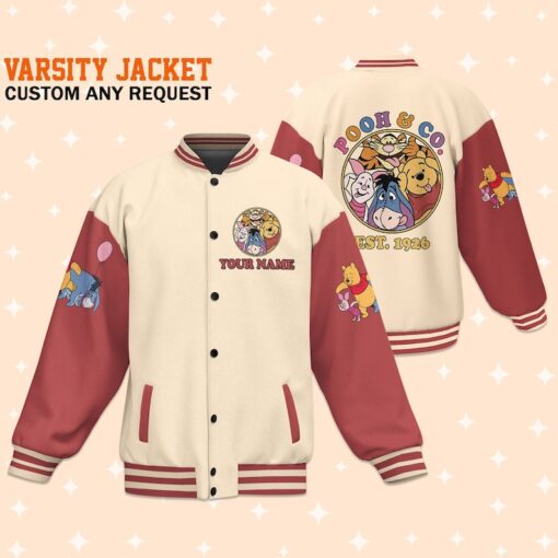 Personalize Winnie The Pooh And Co, Disney Varsity Jacket, Adult Varsity Jacket, Uniform Varsity, Gift for Boyfriend