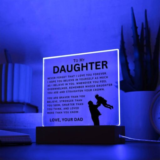 My Daughter - Straighten Your Crown - Acrylic LED Lamp | Square Personalized For Daughter, Birthday Present, From Dad