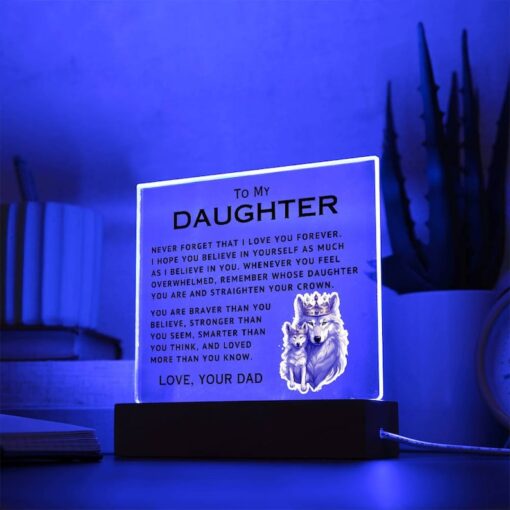 My Daughter - Straighten Your Crown - Acrylic LED Lamp | Square Personalized For Daughter, Birthday Present, From Dad