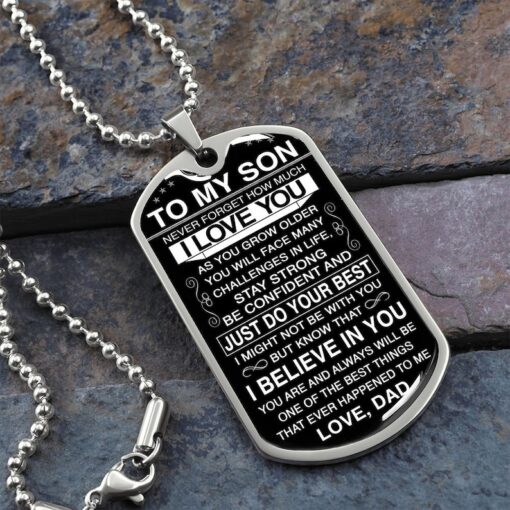 To My Son from Dad, Military Dog Tag Chain, Never Forget How Much I Love You