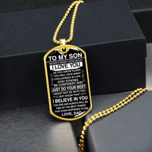 To My Son from Dad, Military Dog Tag Chain, Never Forget How Much I Love You