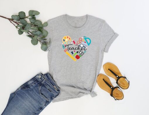 Teacher Heart Shirt, Teacher School Supplies Shirt, Funny Teacher Shirt, School Supply Shirt, Kindergarten Teacher Gift