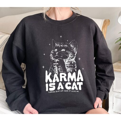 Karma is a Cat Sweatshirt, Music Albums As Books Shirt, Taylor Eras Cat Lover Kids Tshirt, Cat Lover Hoodie