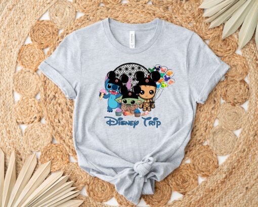 Disney Trip Mickey Ears Shirt, Disney Baby Yoda Stitch Groot Mickey Balloon T-Shirt, Disney Characters Tee