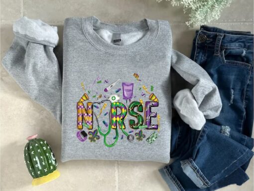 Mardi Gras Nurse Sweatshirt, Nursing Mardi Gras Carnival Shirt, Mardi Gras Nurse Costume, Mardi Gras Party Sweater