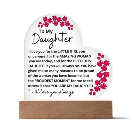 Daughter Gift, Christmas Gifts for Daughter, Gift from Mom, LED Acrylic Heart Plaque, Birthday, Mother of the Bride