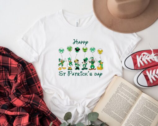 Happy St. Patrick's Day Mickey And Friends Shirt, Patrick's Disney Characters Mickey Balloon T-Shirt