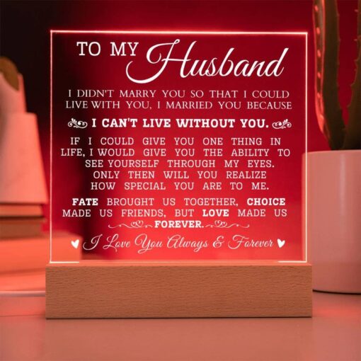 To My Husband "Can't Live Without You" Acrylic Plaque, Anniversary Gift to Husband, Best Wedding Gift Idea