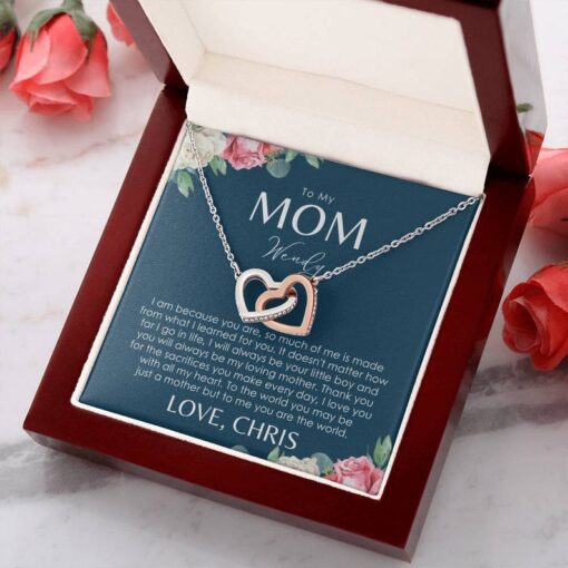 Mom Necklace Gift From Son - Personalized Message Card - Mama, Mum, Mommy Gift Ideas For Birthday, Christmas