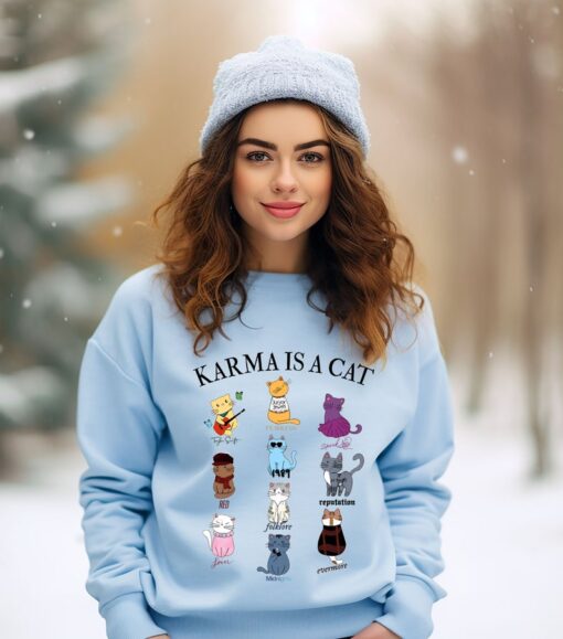 Karme is a CaT Tshirt,Karma Is A Cat, Music Albums As Books Sweatshirt,Trend Gift for Women,Trendy Fan Merch Shirt