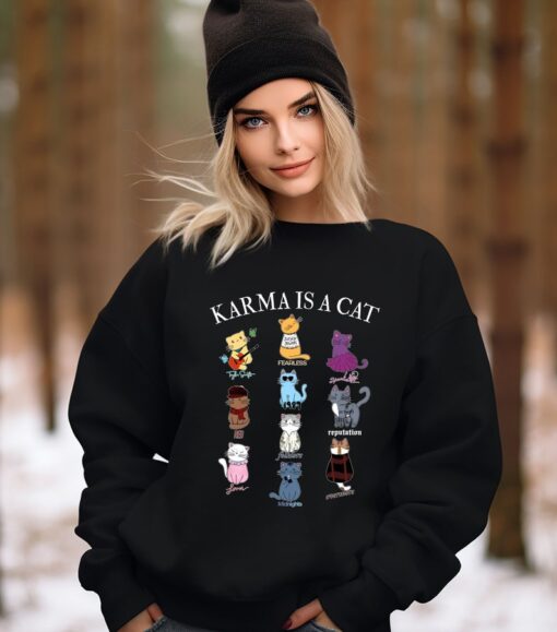 Karme is a CaT Tshirt,Karma Is A Cat, Music Albums As Books Sweatshirt,Trend Gift for Women,Trendy Fan Merch Shirt