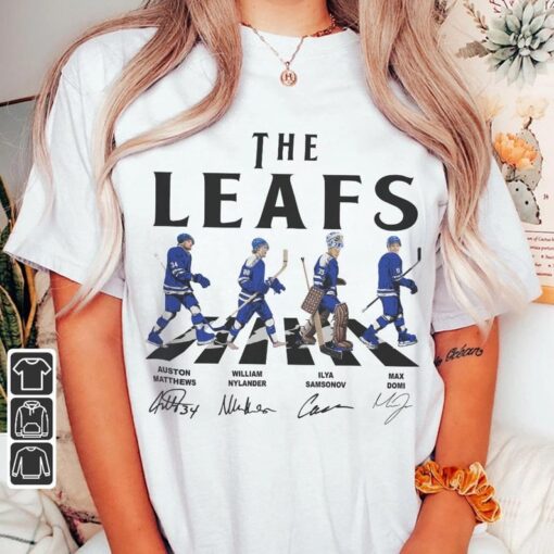 Leafs Walking Abbey Road Signatures Ice Hockey Shirt, Auston Matthews, William Nylander, Max Domi, Samsonov