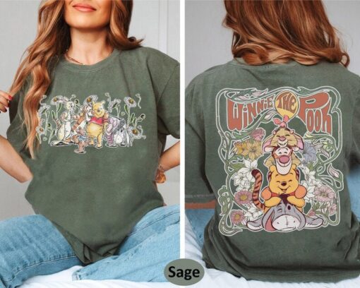 Retro Winnie The Pooh And Friends Shirt, Disney Floral Pooh Shirt, Disney Pooh Bear 2 Side Shirt, Disney Trip 2024 Shirt