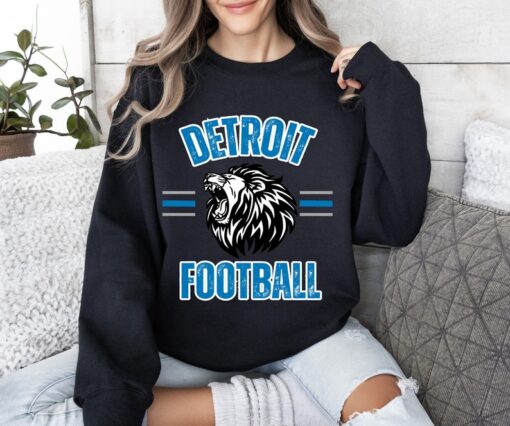 Vintage Detroit Football Sweatshirt Lions Football Crewneck Retro Style Lions Shirt Gift for Lions Football Fan Detroit