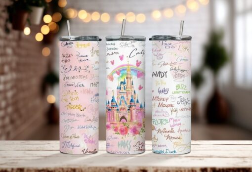 Magic Castle Disney Characters Signature Tumbler - Colorful Animated Castle Tumbler - Enjoy The Magical Disneyland