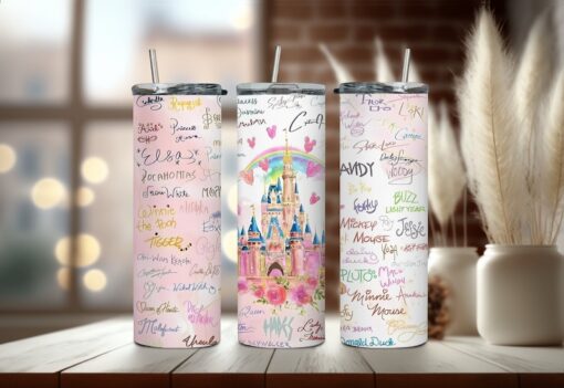 Magic Castle Disney Characters Signature Tumbler - Colorful Animated Castle Tumbler - Enjoy The Magical Disneyland