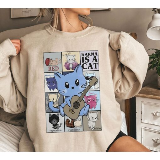 Karma is a Cat Sweatshirt, Cat Version Shirt, Taylor Eras Cat Lover Kids Tshirt, Merry Swiftmas Sweater, Cat Mom Shirt