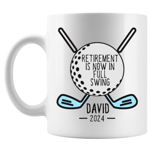 Retirement is Now on Full Swing Mug, Personalized Retirement Gift for Men, Funny Golfing Mug, Retired Golfer Dad