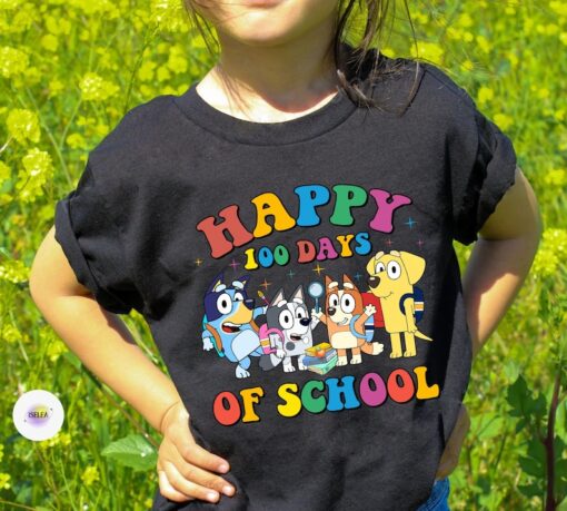 Bluey 100 Days Of School Tshirt, Bluey Bandit Bingo And Friends Happy School Tee