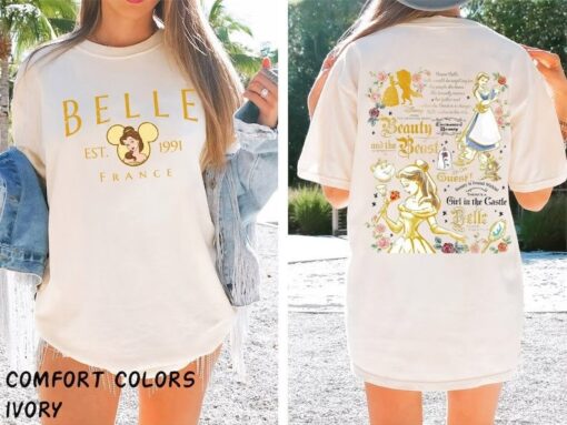 Two-sided Belle Comfort Colors Shirt, Beauty And The Beast Shirt, Disney Princess Shirt, Belle Princess Shirt