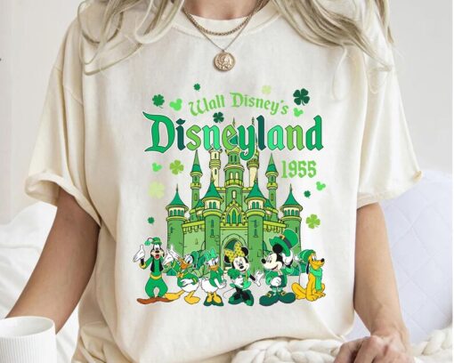 Retro Mickey and Friends Disneyland 1985 Shamrock Shirt, Walt Disney St Patrick's Day Tee, Irish Disney Castle