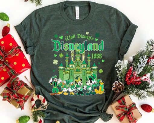 Retro Mickey and Friends Disneyland 1985 Shamrock Shirt, Walt Disney St Patrick's Day Tee, Irish Disney Castle