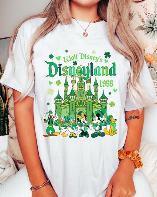 Retro Mickey and Friends Disneyland 1985 Shamrock Shirt, Walt Disney St Patrick's Day Tee, Irish Disney Castle