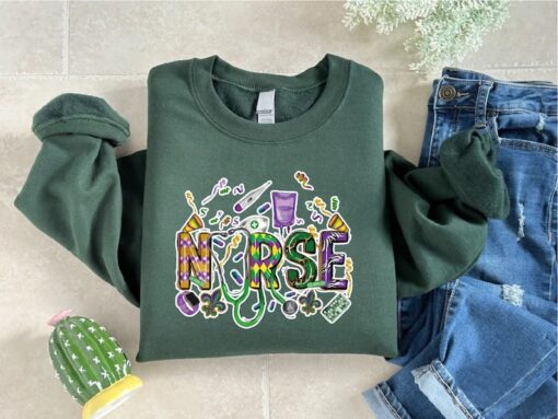 Mardi Gras Nurse Sweatshirt, Nursing Mardi Gras Carnival Shirt, Mardi Gras Nurse Costume, Mardi Gras Party Sweater