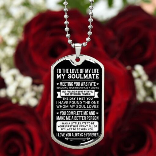 Personalized Valentine's Day Gift for Soulmate, Anniversary Gifts for Him, Custom Engraved Dog Tag Necklace