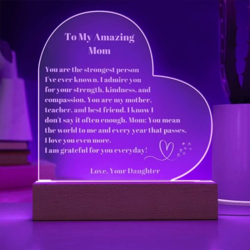 Mom Gift, Mother Daughter Gifts, Mom Heart Acrylic Plaque Gift, Present to My Mom on Mother's Day