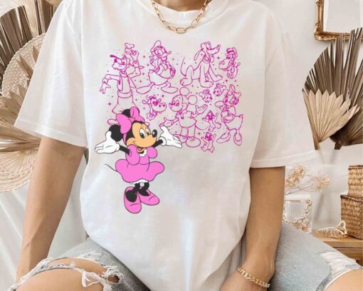 Cute Minnie Mouse Pretty in Pink T-Shirt, Disney Mickey and Friends Matching Tee