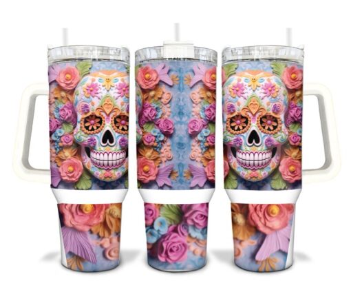 Sugar Skull Sublimated 40oz Quencher Tumbler