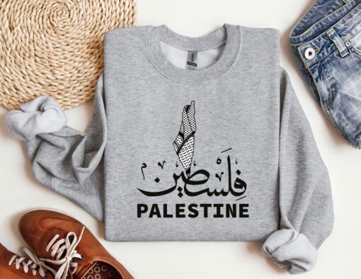 Palestine Map Sweatshirt, Arabic Crewneck, Kufiya Sweatshirt, Free Palestine Hoodie, Palestine Flag Crewneck